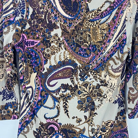 Grace Elements Top Blouse Size S Multicolor 3/4 Sleeve Paisley Polyester Spandex - Picture 8 of 9